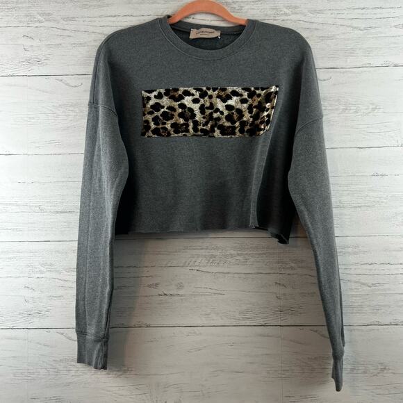 Loyd/Ford Gray Velvet Leopard Sweatshirt Size M - Picture 1 of 9